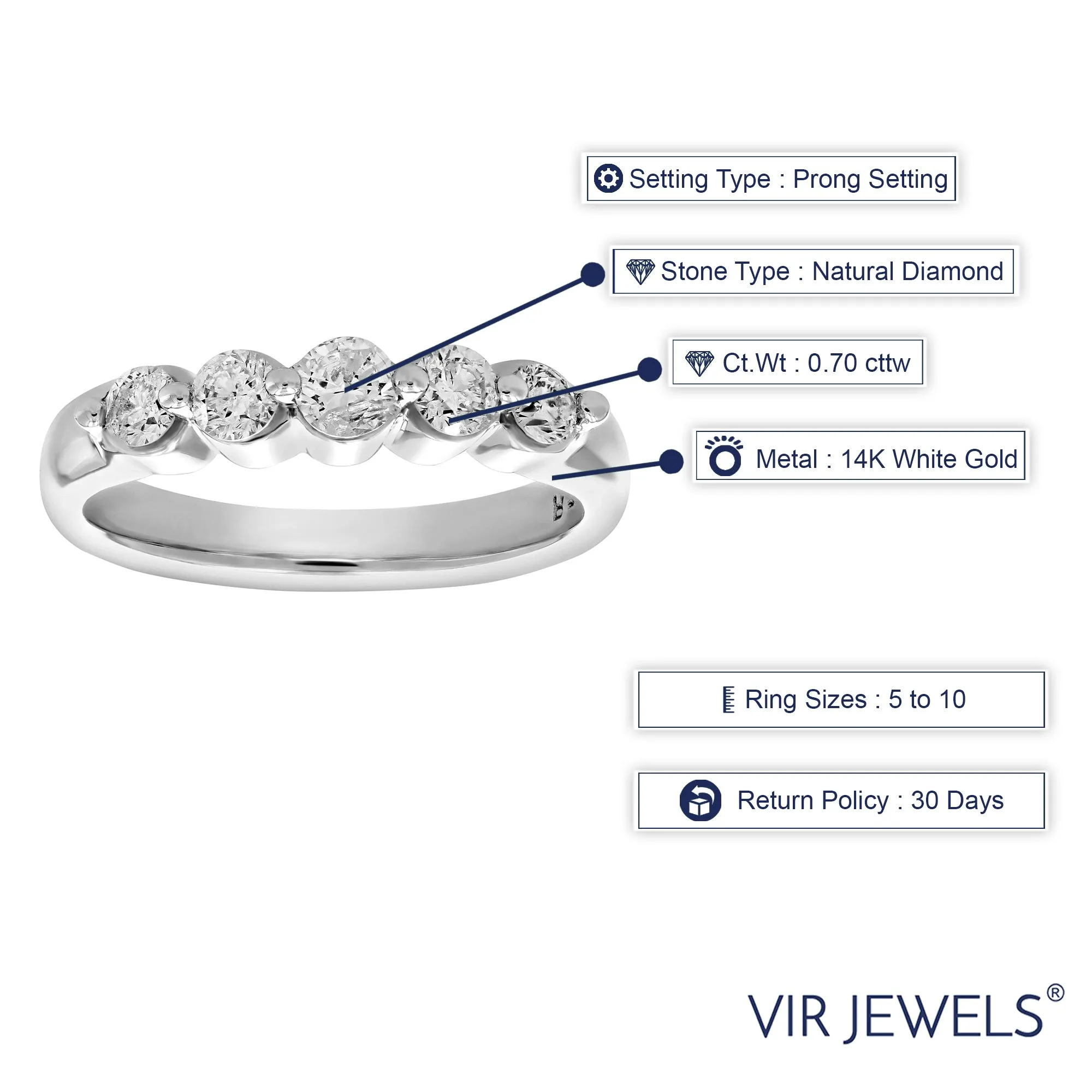 0.70 cttw 5 Floating Diamond Engagement Ring in 14K White Gold