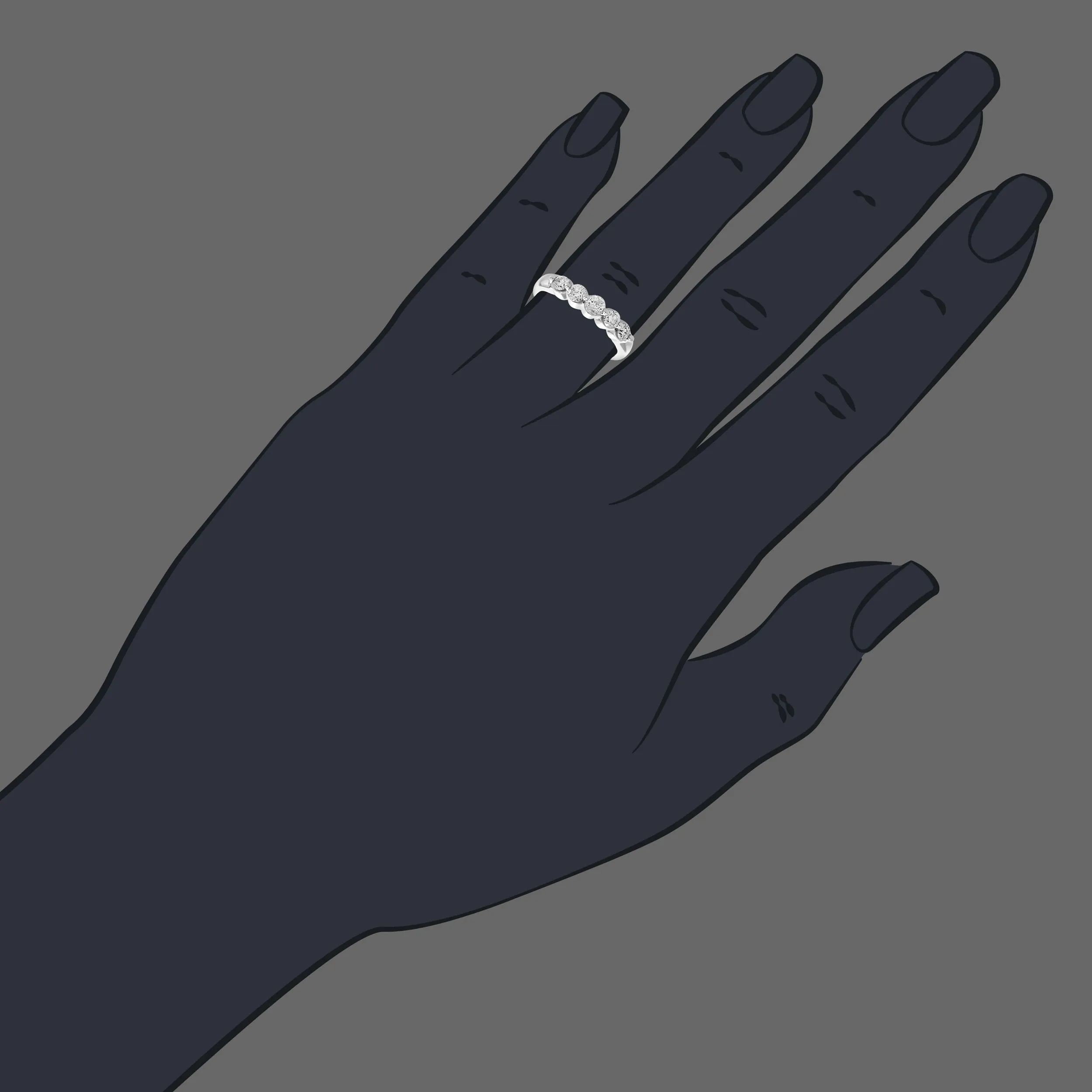 0.70 cttw 5 Floating Diamond Engagement Ring in 14K White Gold