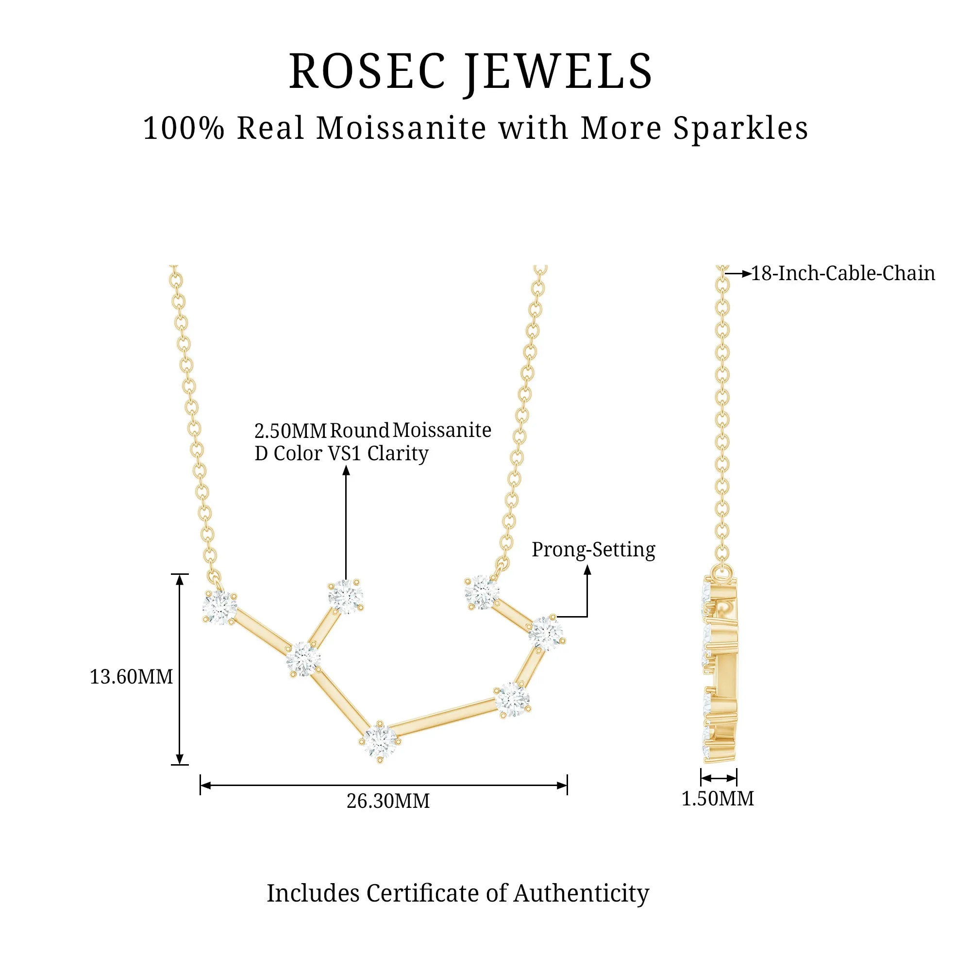 0.75 CT Moissanite Constellation Sagittarius Zodiac Sign Necklace