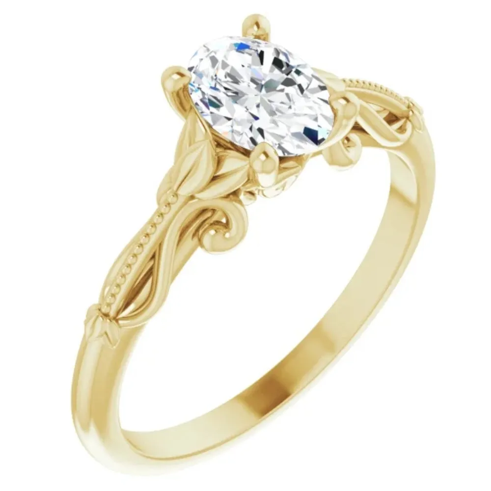 1 Ct Oval Solitaire Diamond Vintage Engagement Ring in Gold Lab Grown