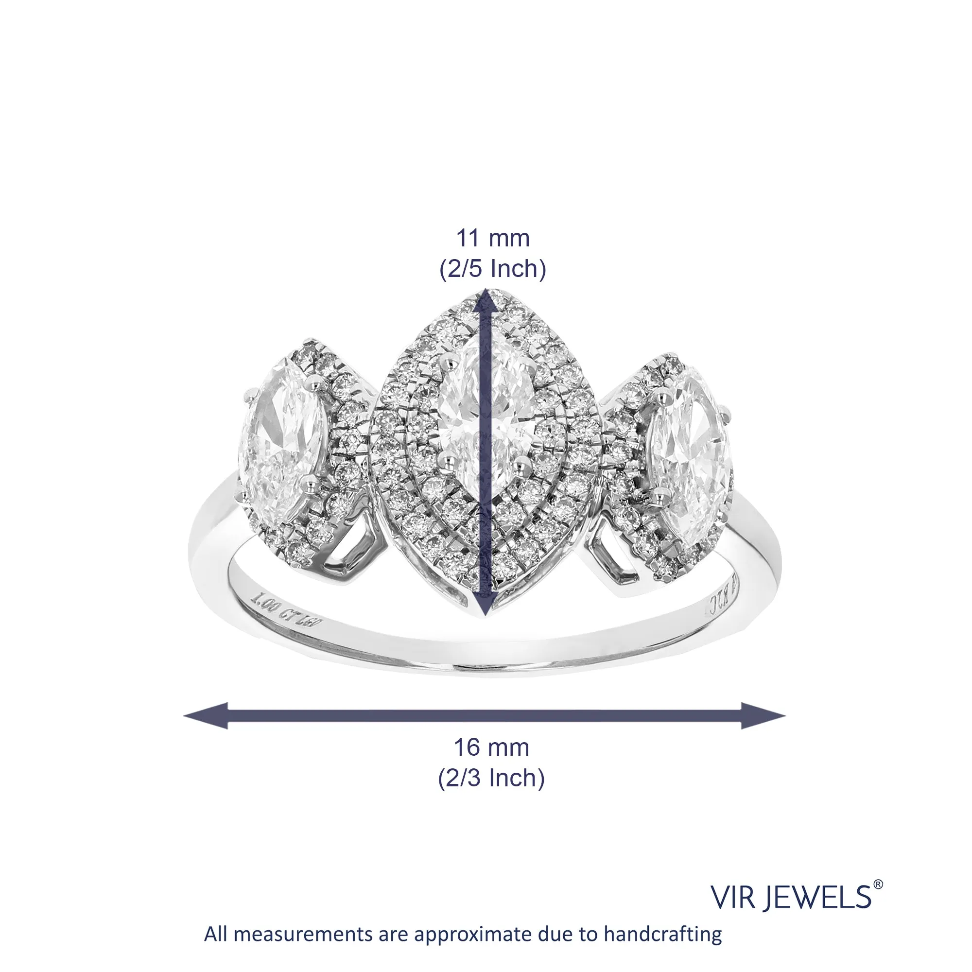 1 cttw Marquise Cut Lab Grown Diamond Engagement Ring 77 Stones 14K White Gold Prong Set 2/3 Inch