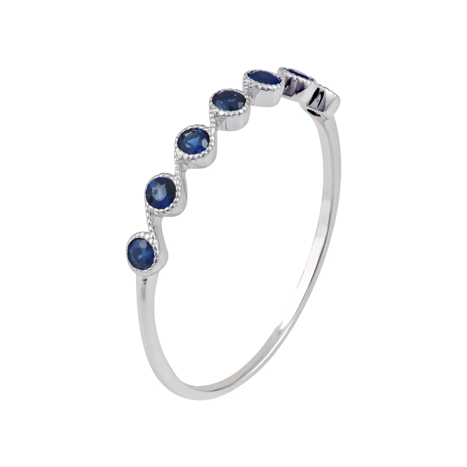 10k White Gold Genuine Round Sapphire Stackable Band