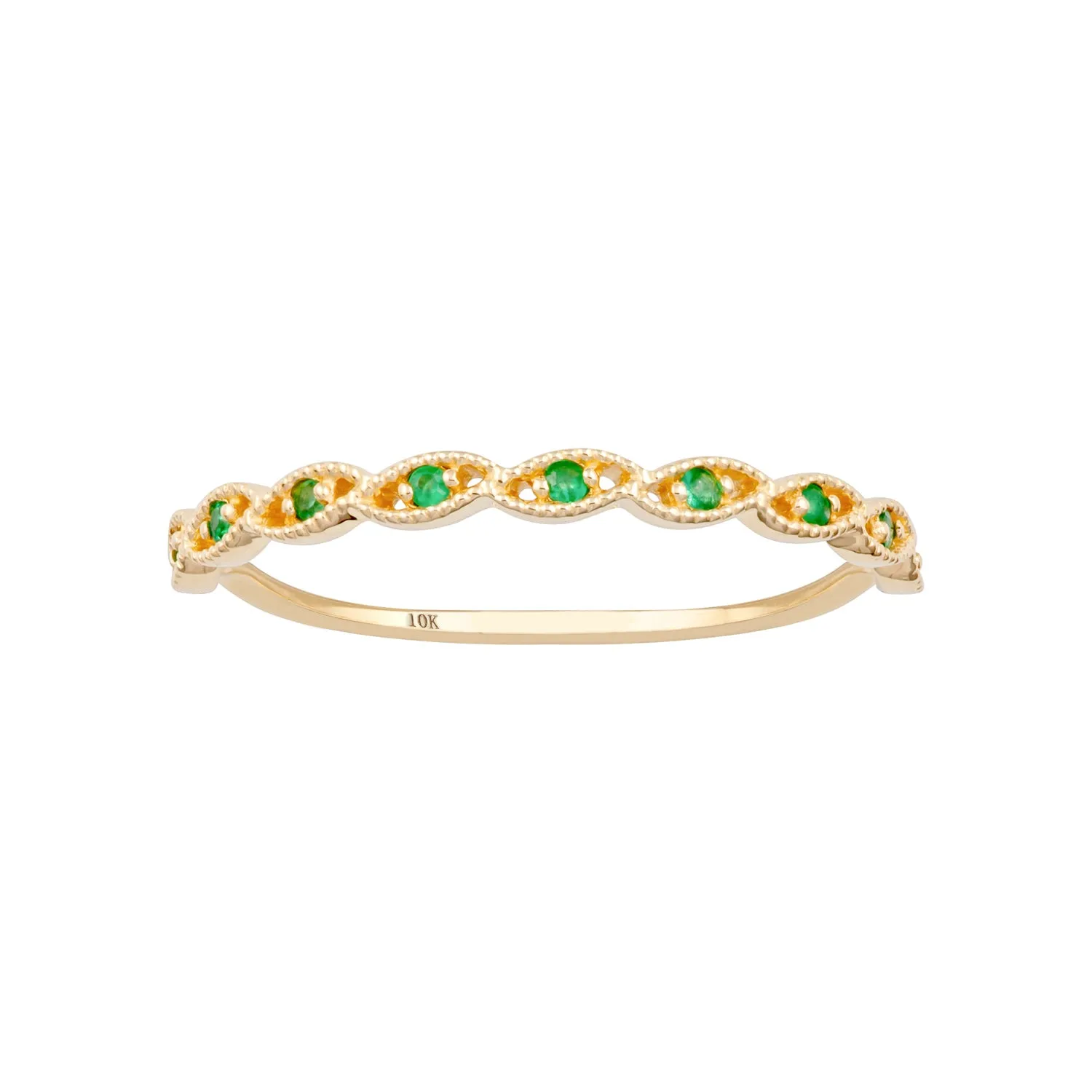 10k Yellow Gold Genuine Round Emerald Stackable Twist Band