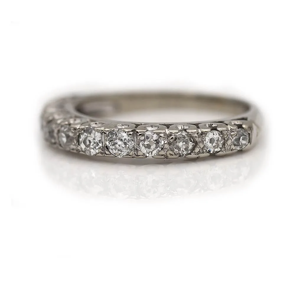 11 Stone Mid-Century Old Mine Cut 14 Kt White Gold Diamond Vintage Wedding Band