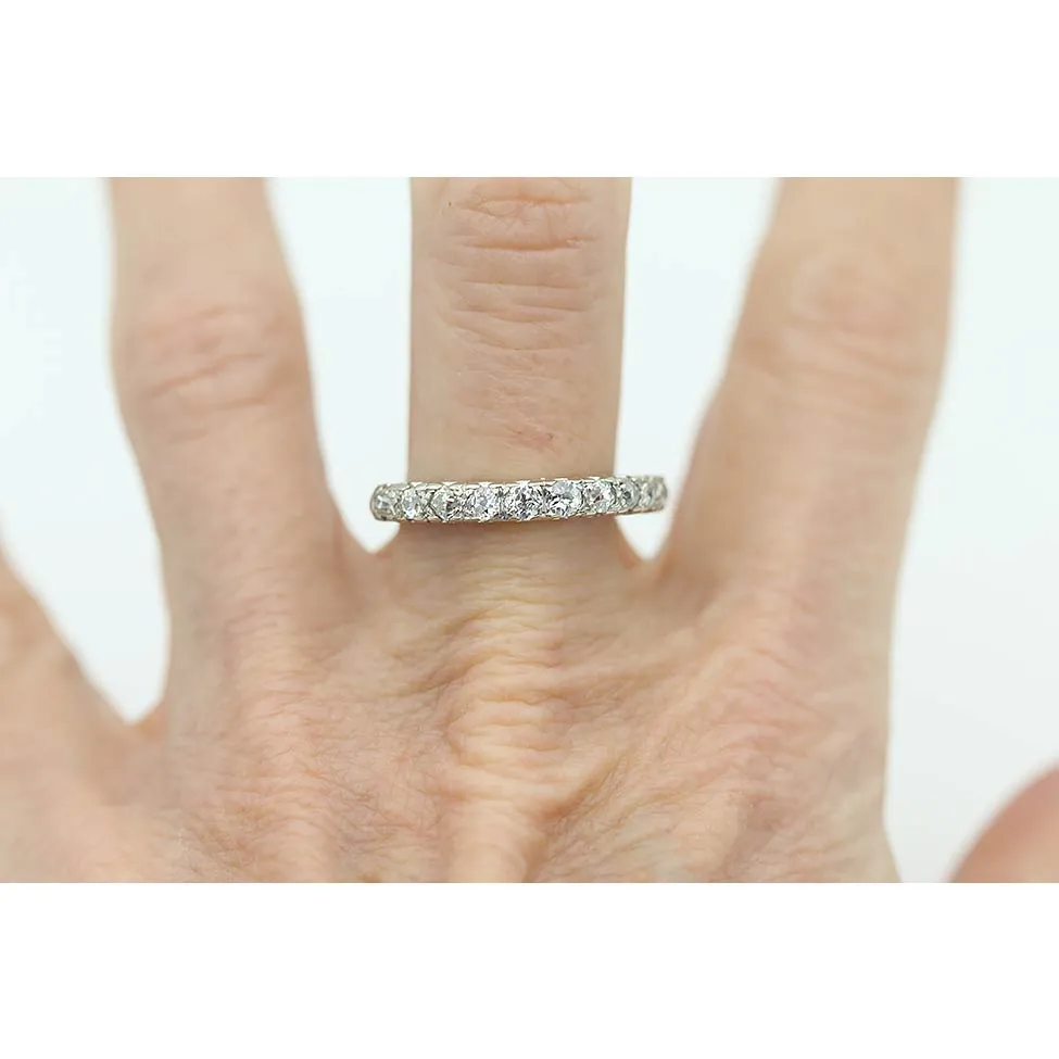 11 Stone Mid-Century Old Mine Cut 14 Kt White Gold Diamond Vintage Wedding Band