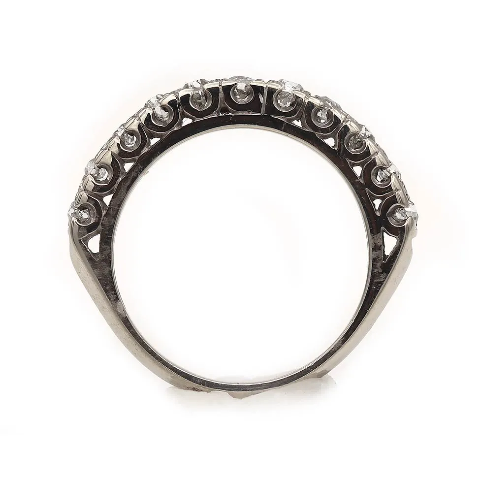 11 Stone Mid-Century Old Mine Cut 14 Kt White Gold Diamond Vintage Wedding Band