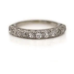 11 Stone Mid-Century Old Mine Cut 14 Kt White Gold Diamond Vintage Wedding Band