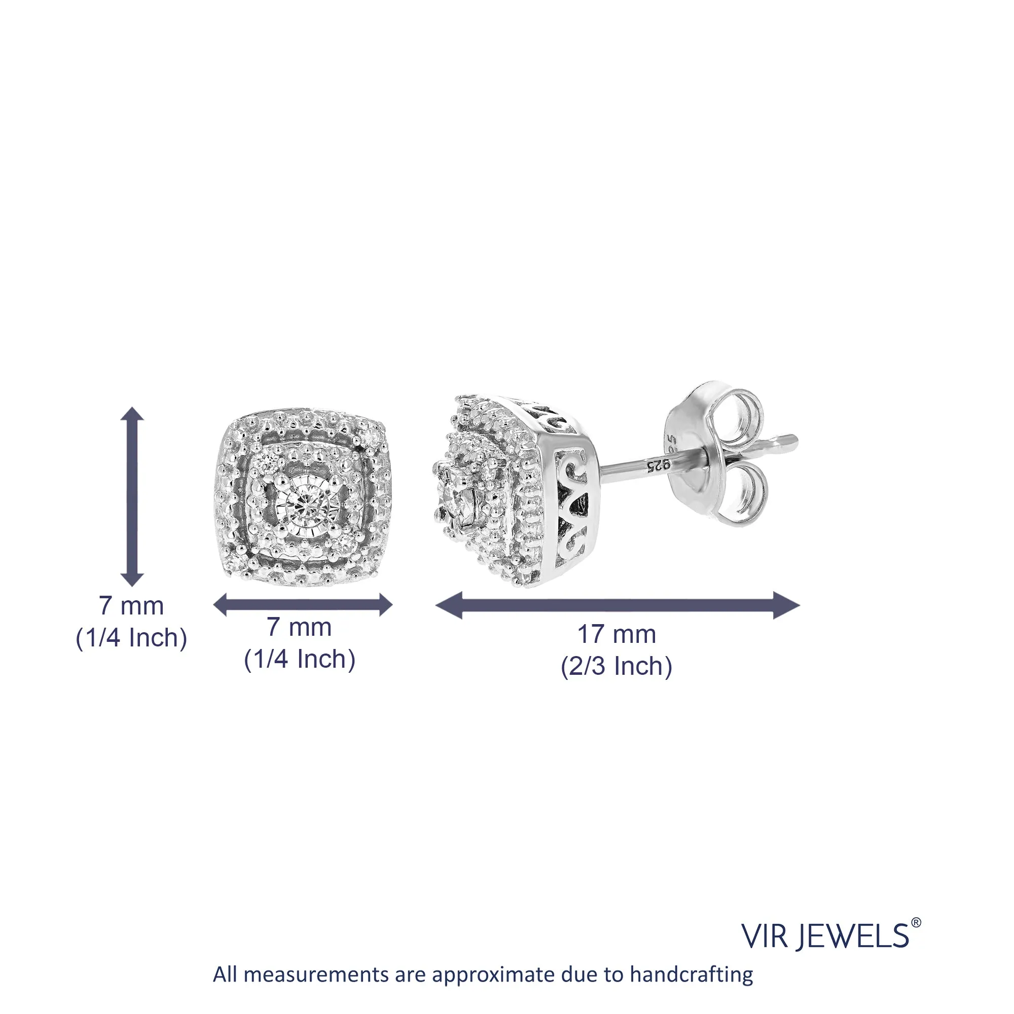 1/10 cttw Round Cut Lab Grown Diamond Stud Earrings in .925 Sterling Silver Prong Set