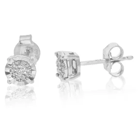 1/10 cttw Round Lab Grown Diamond Stud Cute Earrings in .925 Sterling Silver Prong Setting