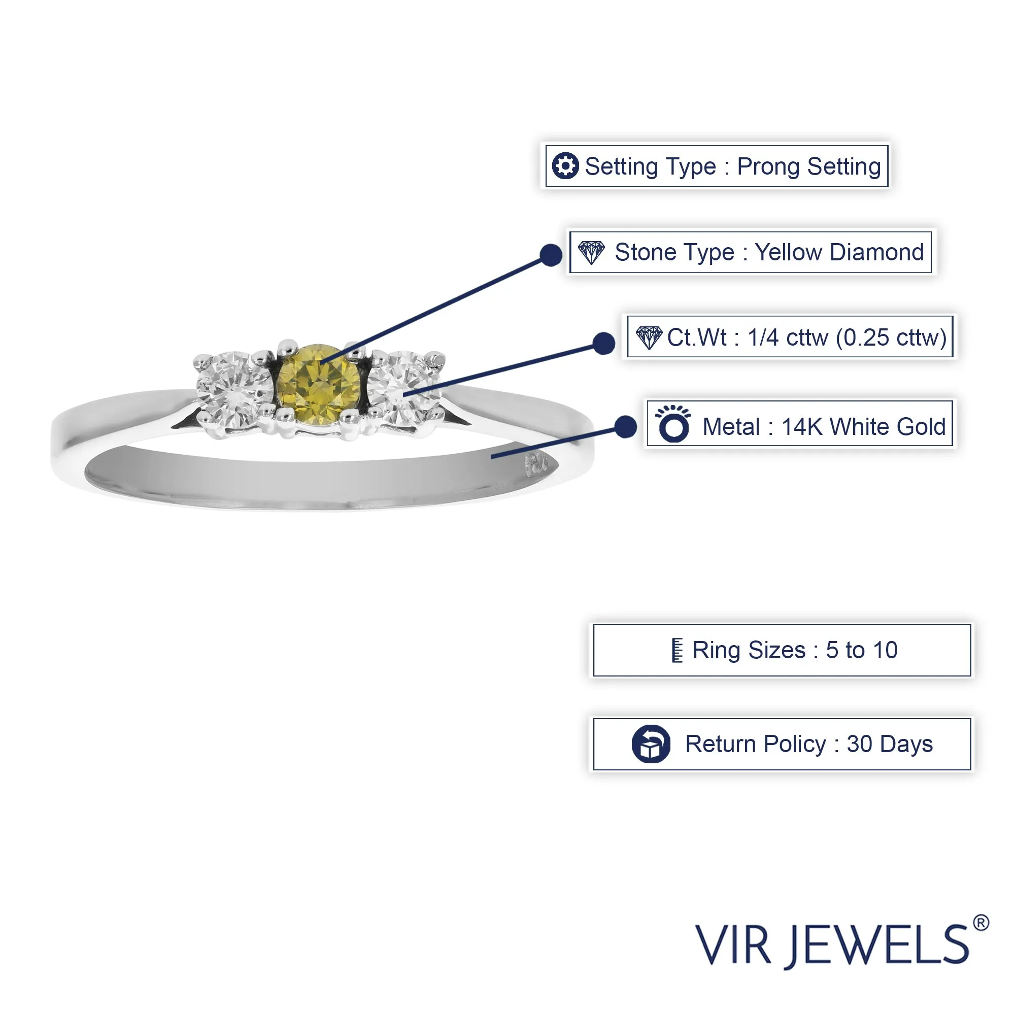 1/4 cttw Yellow and White Diamond Ring in 14K White Gold