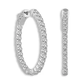 14 Karat White Gold 1 1/2 Carat Diamond Oval Hoop Earrings