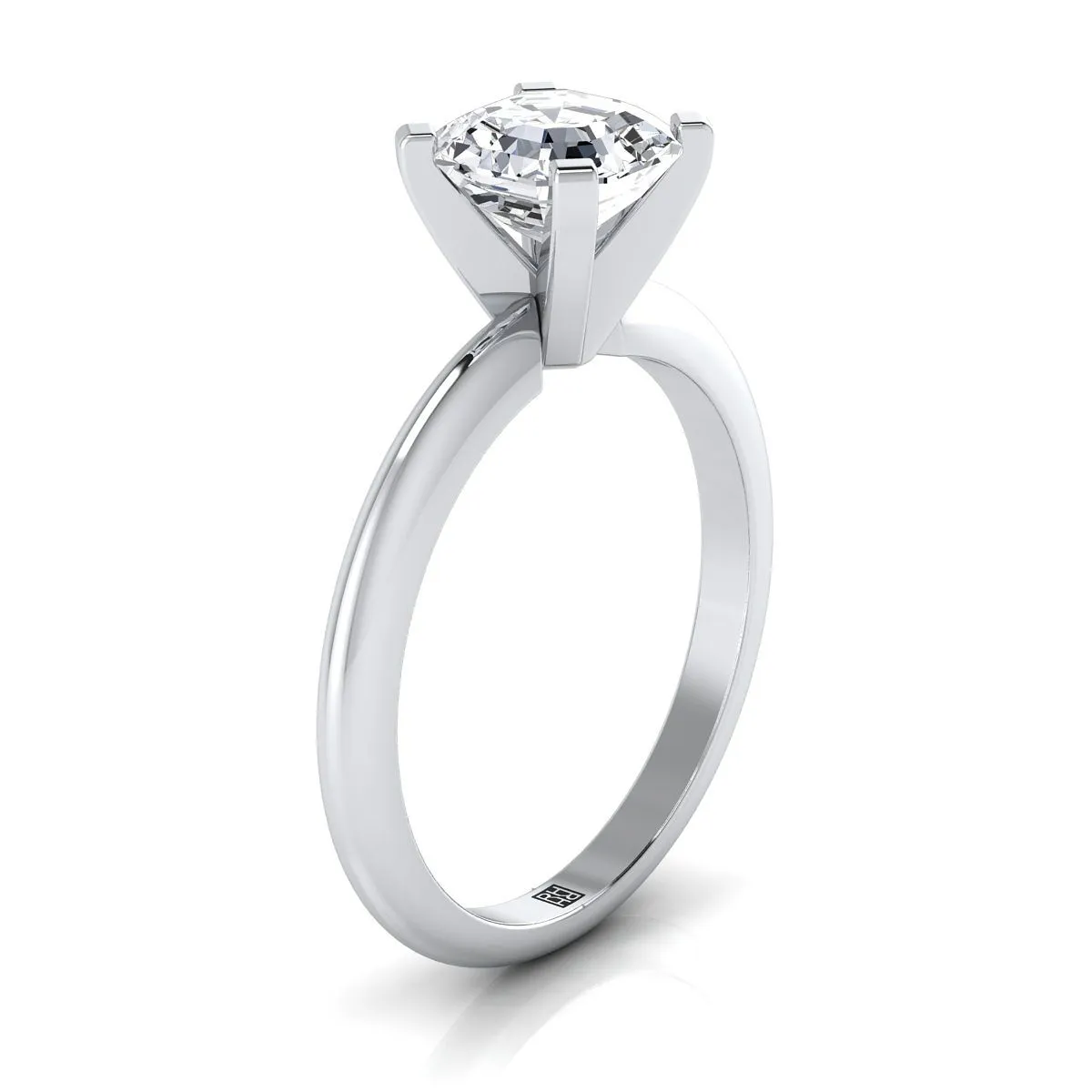 14K White Gold Asscher Cut  Classic Low Base Solitaire Engagement Ring