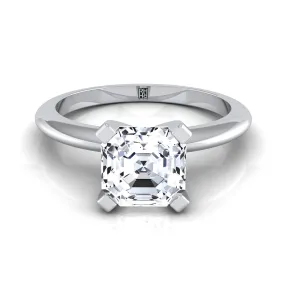 14K White Gold Asscher Cut  Classic Low Base Solitaire Engagement Ring