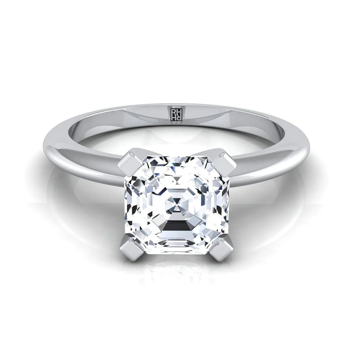 14K White Gold Asscher Cut  Classic Low Base Solitaire Engagement Ring