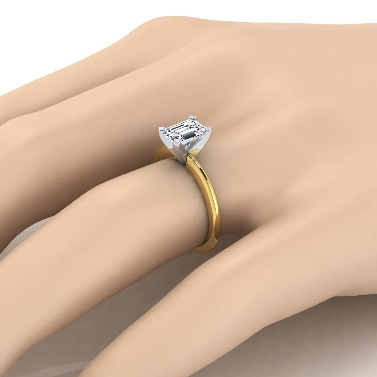 14K Yellow Gold Emerald Cut  Classic Low Base Solitaire Engagement Ring