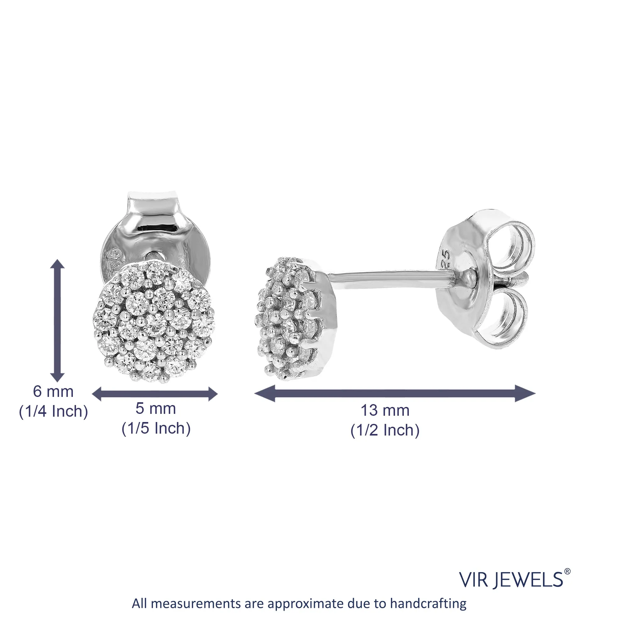 1/5 cttw Round Lab Grown Diamond Stud Earrings In .925 Sterling Silver With Prong Settings