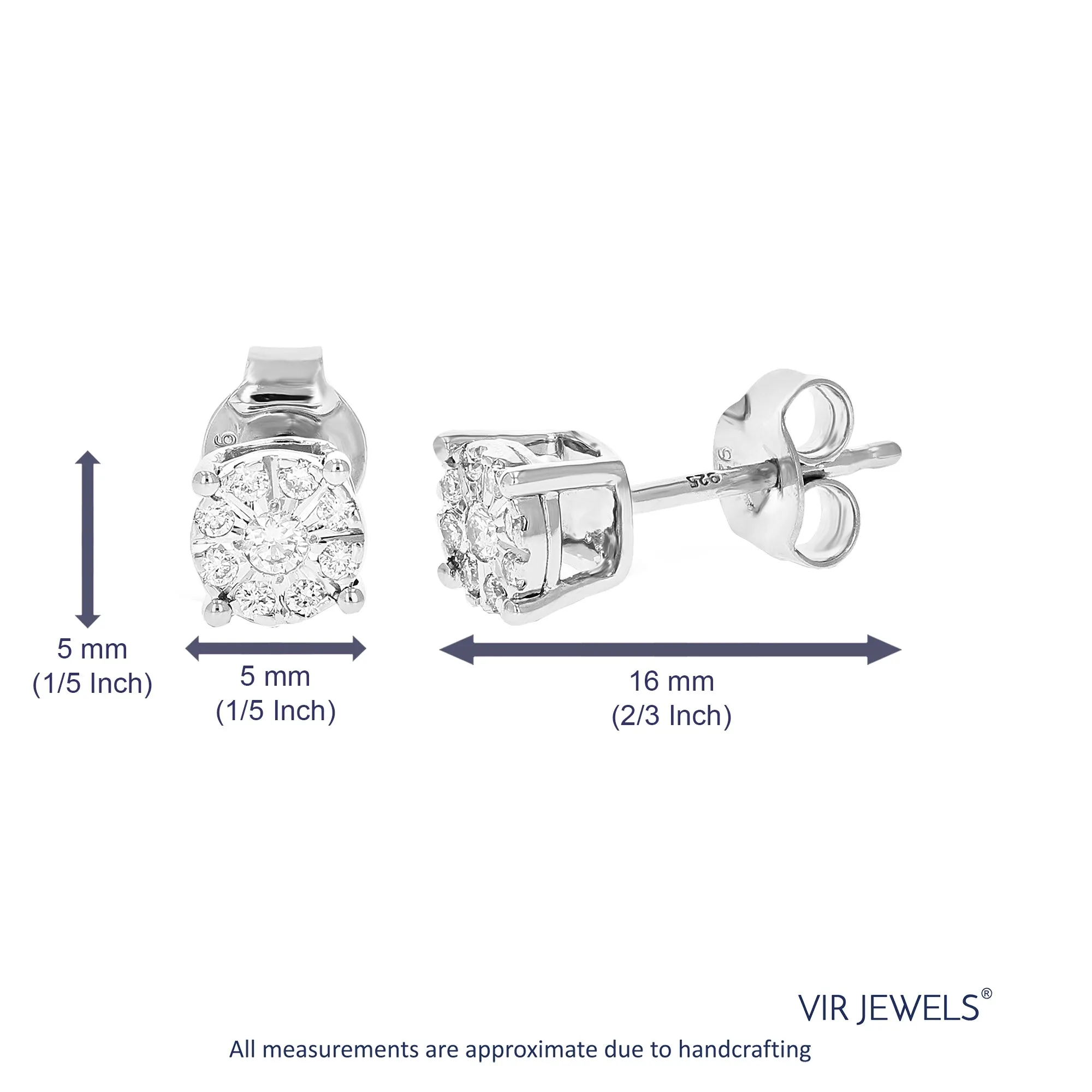 1/5 cttw Round Lab Grown Diamond Studs Earrings .925 Sterling Silver Prong Set Round Shape