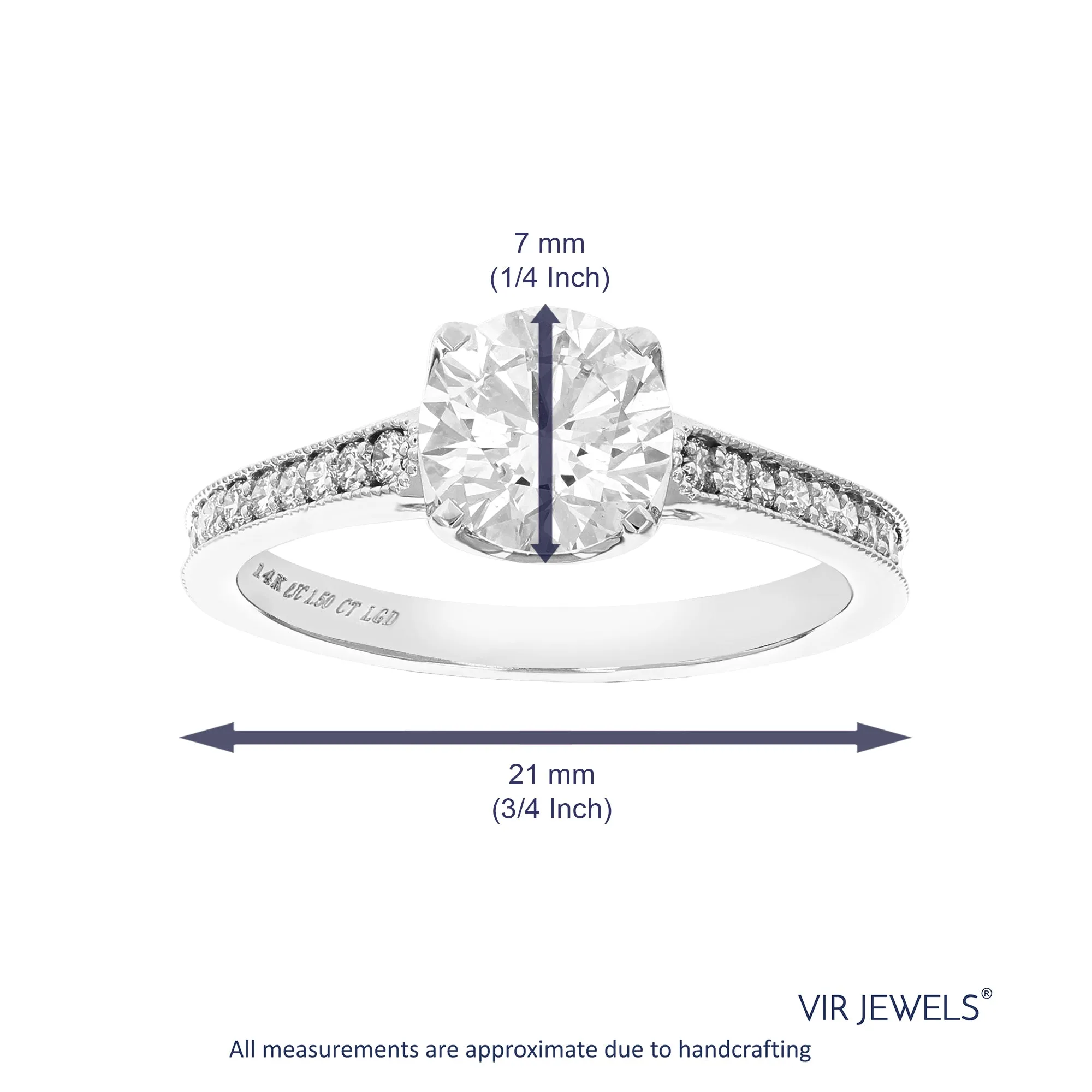 1.50 cttw Lab Grown Diamond Engagement Ring for Women in 14K White Gold Round Prong