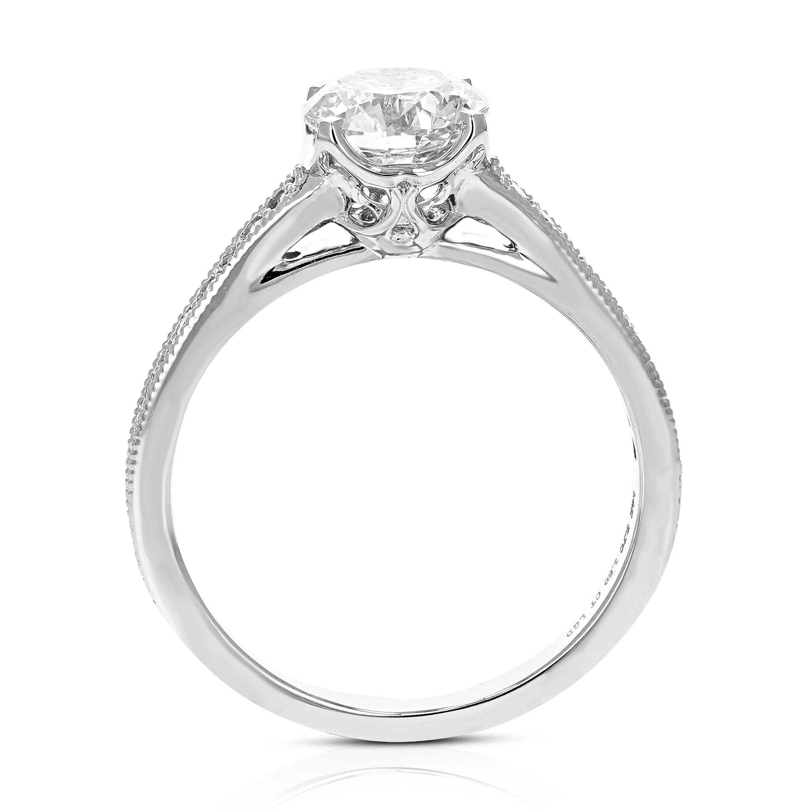 1.50 cttw Lab Grown Diamond Engagement Ring for Women in 14K White Gold Round Prong