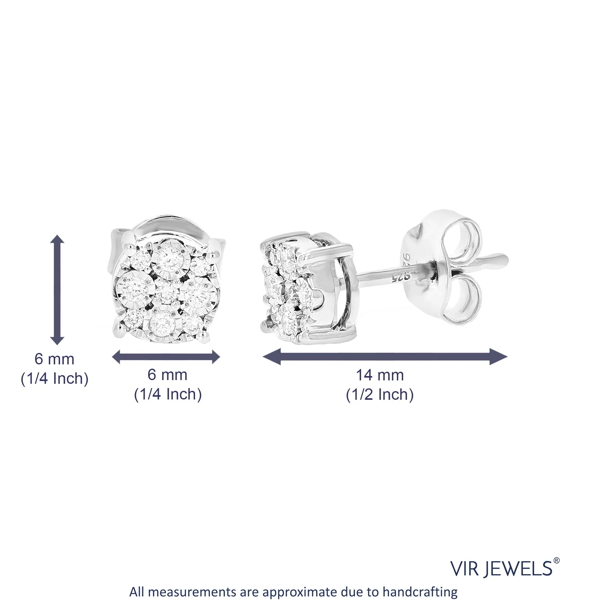 1/6 cttw 18 Stones Round Lab Grown Diamond Studs Earrings .925 Sterling Silver Prong Set Round Shape