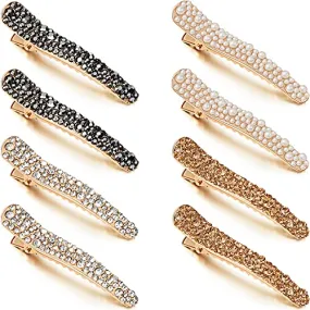 16 Pieces Pearls Rhinestone Alligator Hair Clips Rhinestone Duckbill Clips Duckbill Hairpins Hair Barrettes for Women Girls Hair Styling Tools Accessories, 4 Colors