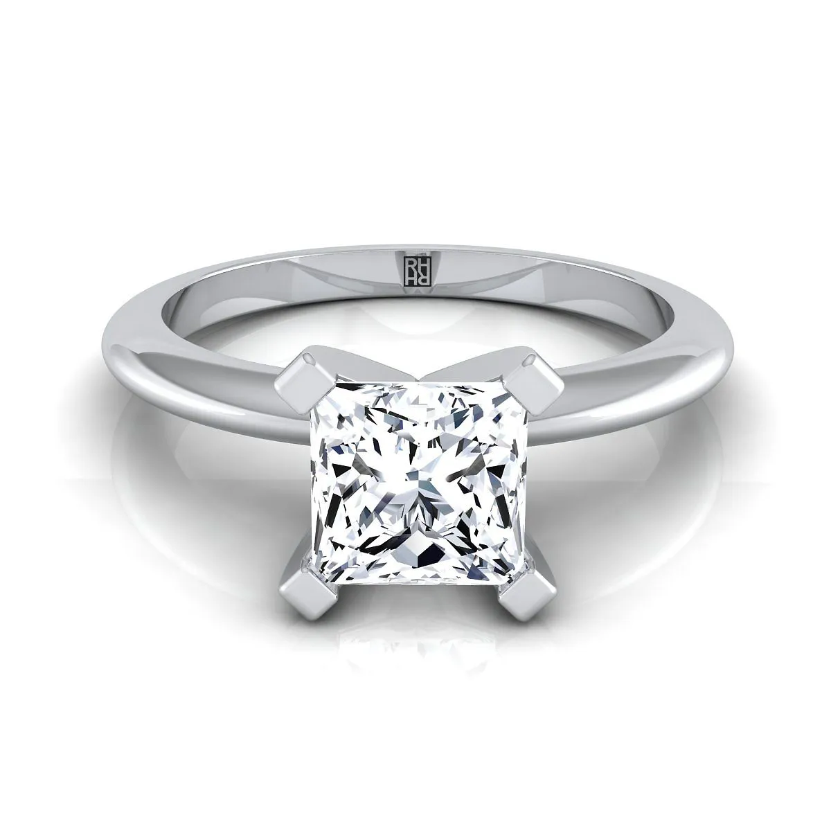 18K White Gold Princess Cut  Classic Low Base Solitaire Engagement Ring