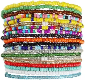 3-20Pcs Handmade Bohemian Summer Beach Beads African Ankle Bracelet for Women Adjustable Boho Colorful Seeds Stretch Barefoot Sandal Foot Anklet Jewelry