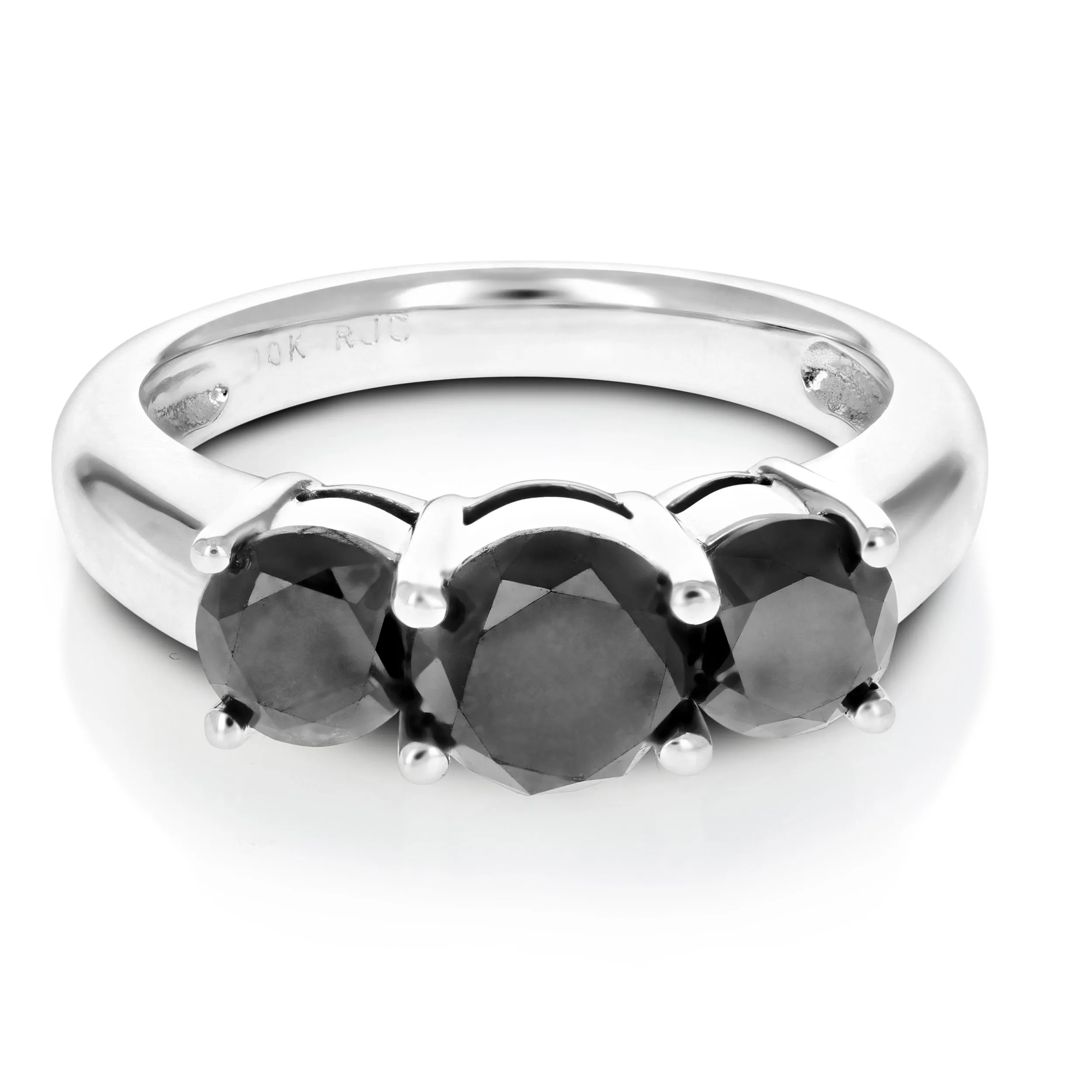3 cttw Three Black Diamond Engagement Ring in 10K White Gold