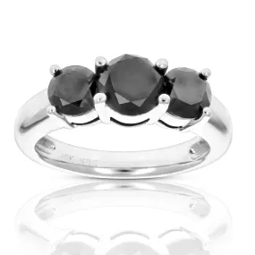 3 cttw Three Black Diamond Engagement Ring in 10K White Gold