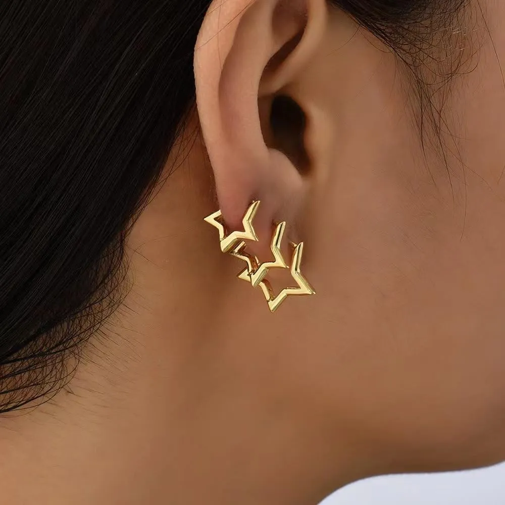 3 Pairs Chunky Gold Hoop Earrings Sets for Women Gold Hypoallergenic Oval Huggie Earrings Lightweight Thick Rectangle Hoop Earrings Trendy Jewelry for Women
