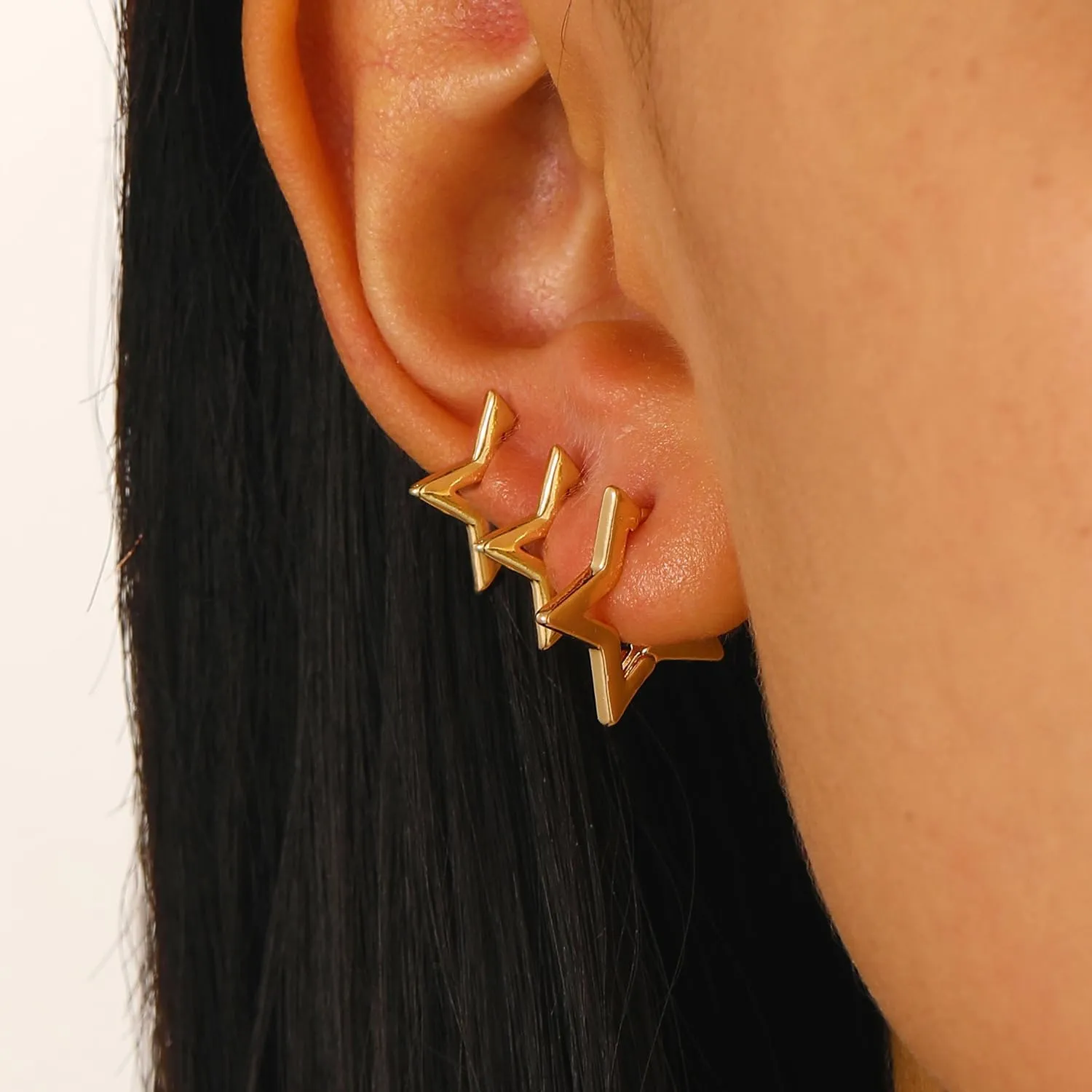 3 Pairs Chunky Gold Hoop Earrings Sets for Women Gold Hypoallergenic Oval Huggie Earrings Lightweight Thick Rectangle Hoop Earrings Trendy Jewelry for Women