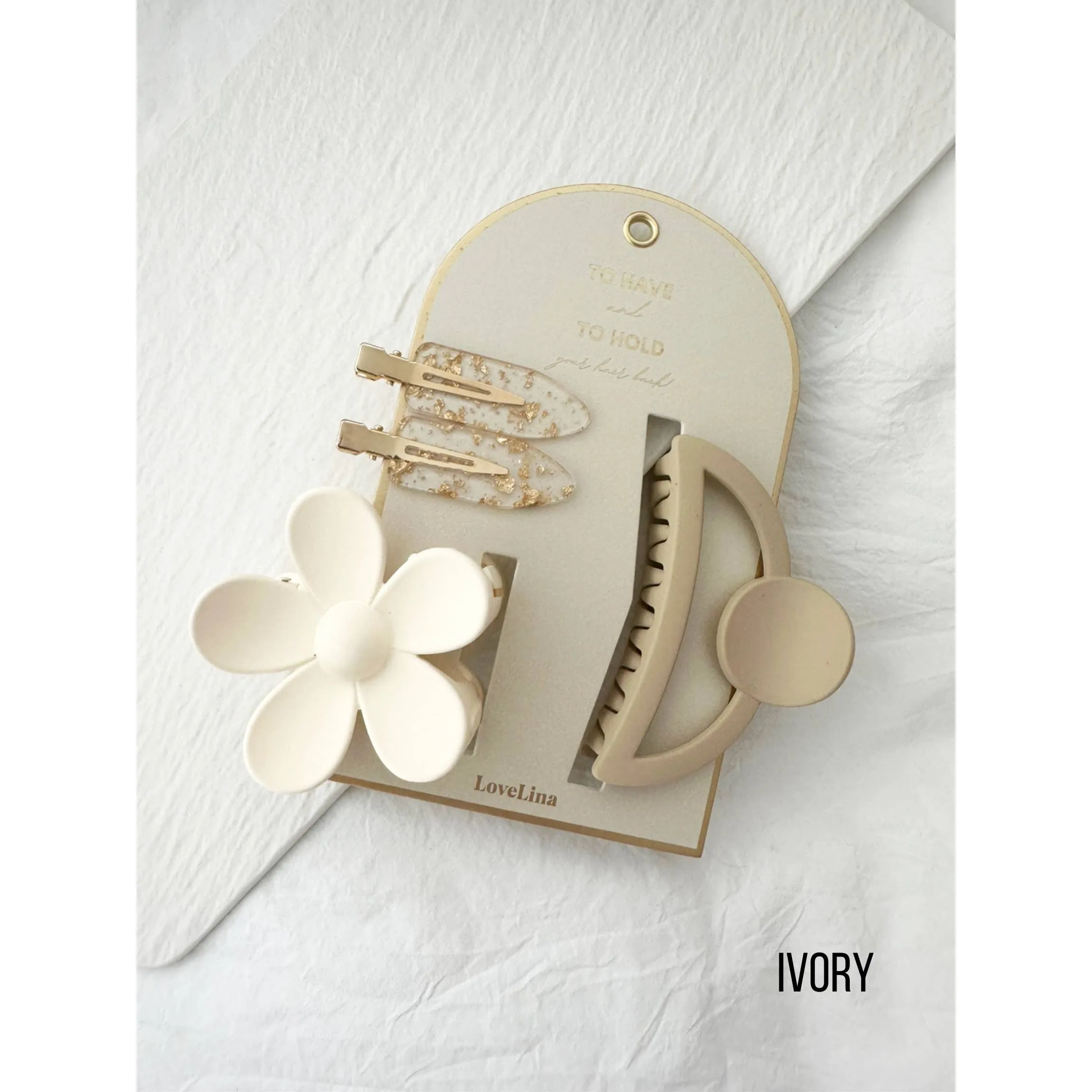 3 Piece Assorted Hair Clip Set - Blush or Ivory