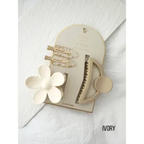 3 Piece Assorted Hair Clip Set - Blush or Ivory