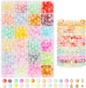 760PCS 8mm Glass Beads for Jewelry Making 24 Color Crystal Beads Bracelet Making Kit Gradient Round Beads for DIY Earrings Necklaces Rings with Letter Beads for Bracelets&Charms Accessories