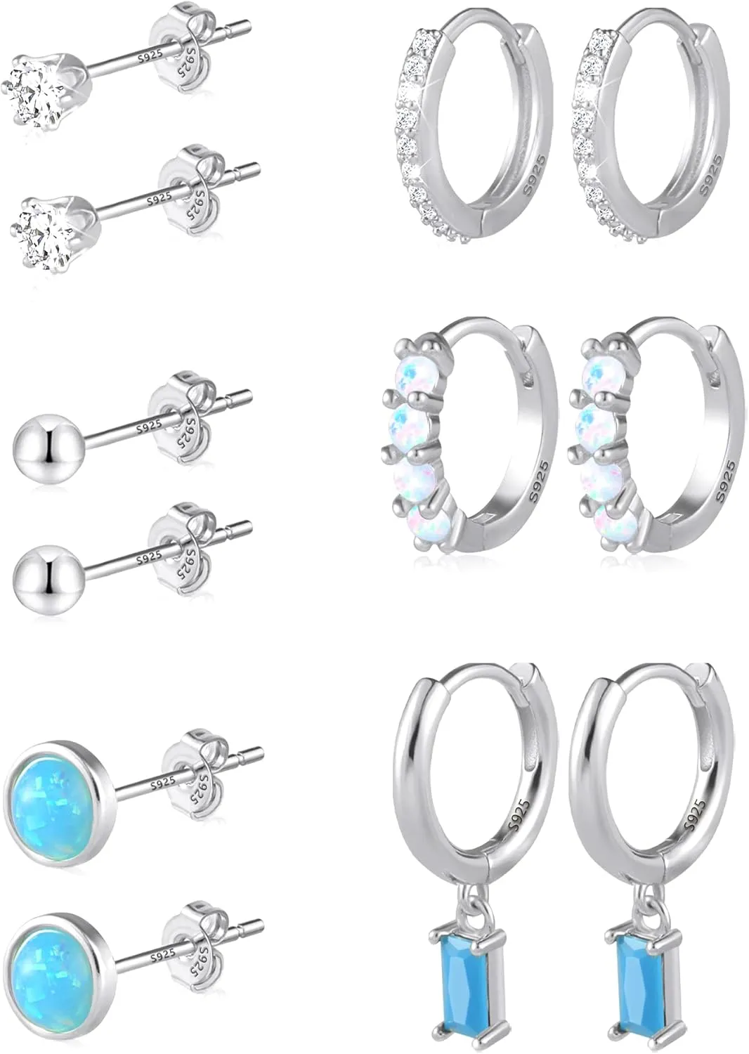 925 Sterling Silver Hoop and Stud Earrings Set Cubic Zirconia Huggie Earrings Hypoallergenic Stud Earrings for Women Girls