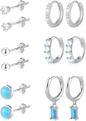 925 Sterling Silver Hoop and Stud Earrings Set Cubic Zirconia Huggie Earrings Hypoallergenic Stud Earrings for Women Girls