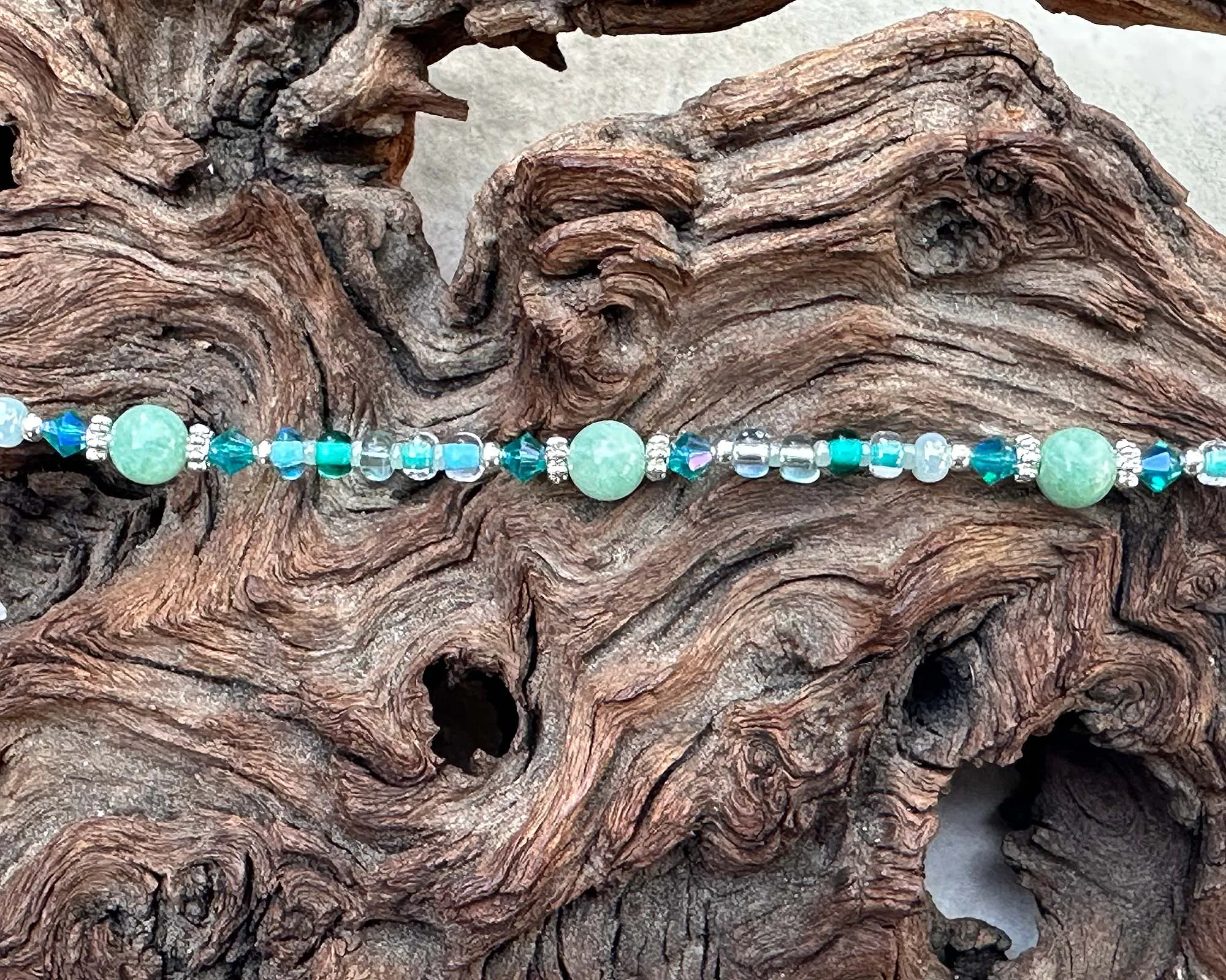 9.5" Blue Lagoon Jade Gemstone Beaded Anklet