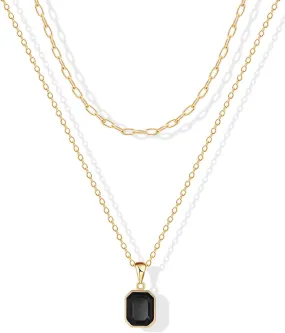 ACECHA Gold Layered Necklaces for Women, 18k Gold Plated Paperclip Chain Choker Necklace with Rectangle Crystal Birthstone Pendant Dainty Emerald Green Jewelry Gifts ACECHA Gold Layered Necklaces for Women, 18k Gold Plated Paperclip Chain Choker Necklace with Rectangle Crystal Birthstone Pendant Dainty Emerald Green Jewelry Gifts