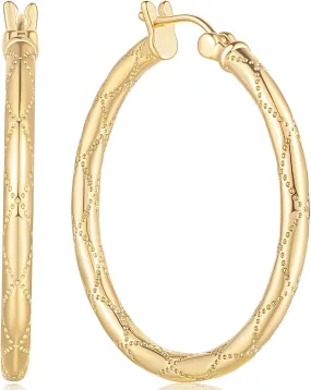 Al&Tiffy Gold Hoop Earrings 14K Gold Earrings for Women Big Hoop Earrings Dot Engraved Gold Jewelry 30 mm