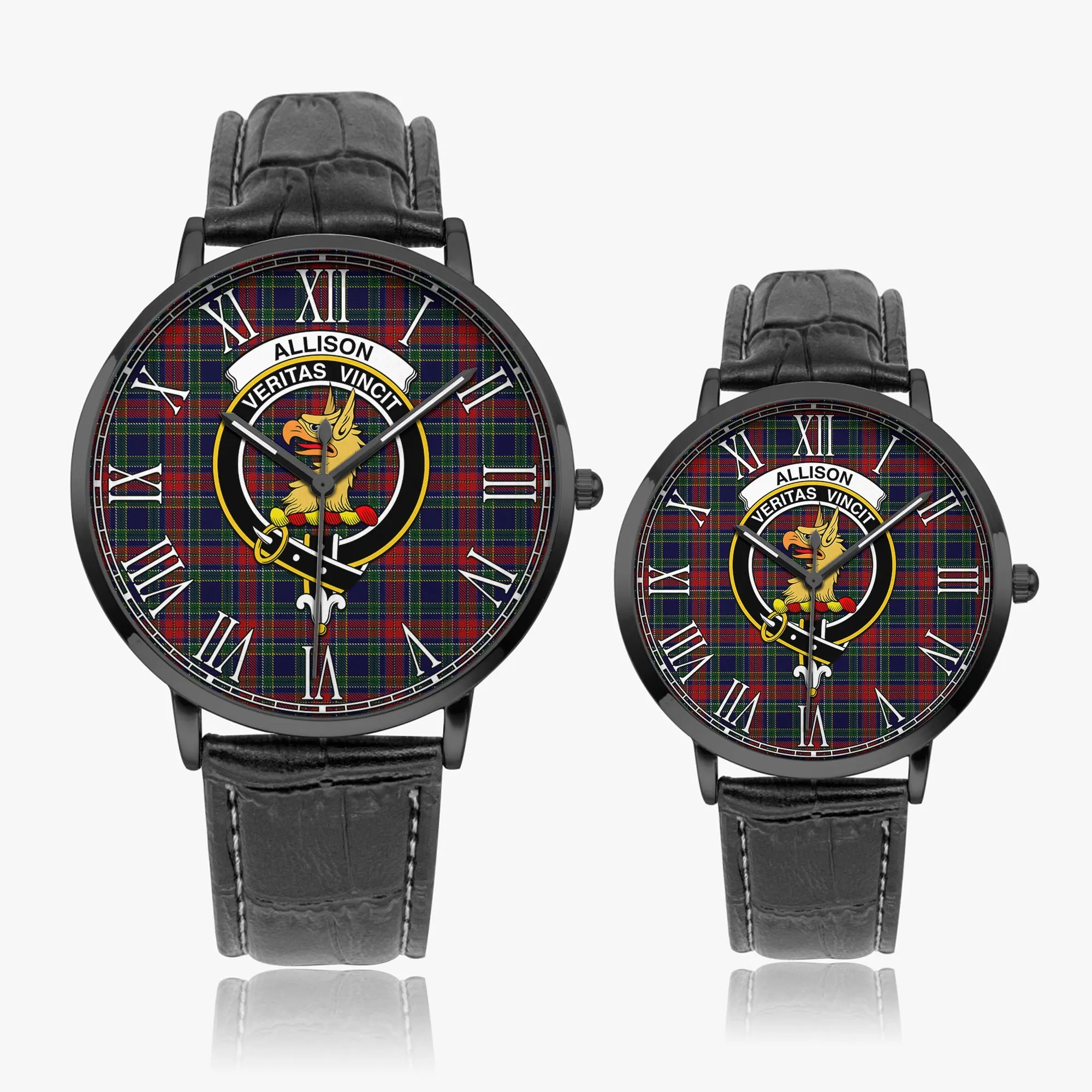Allison Red Tartan Family Crest Leather Strap Quartz Watch