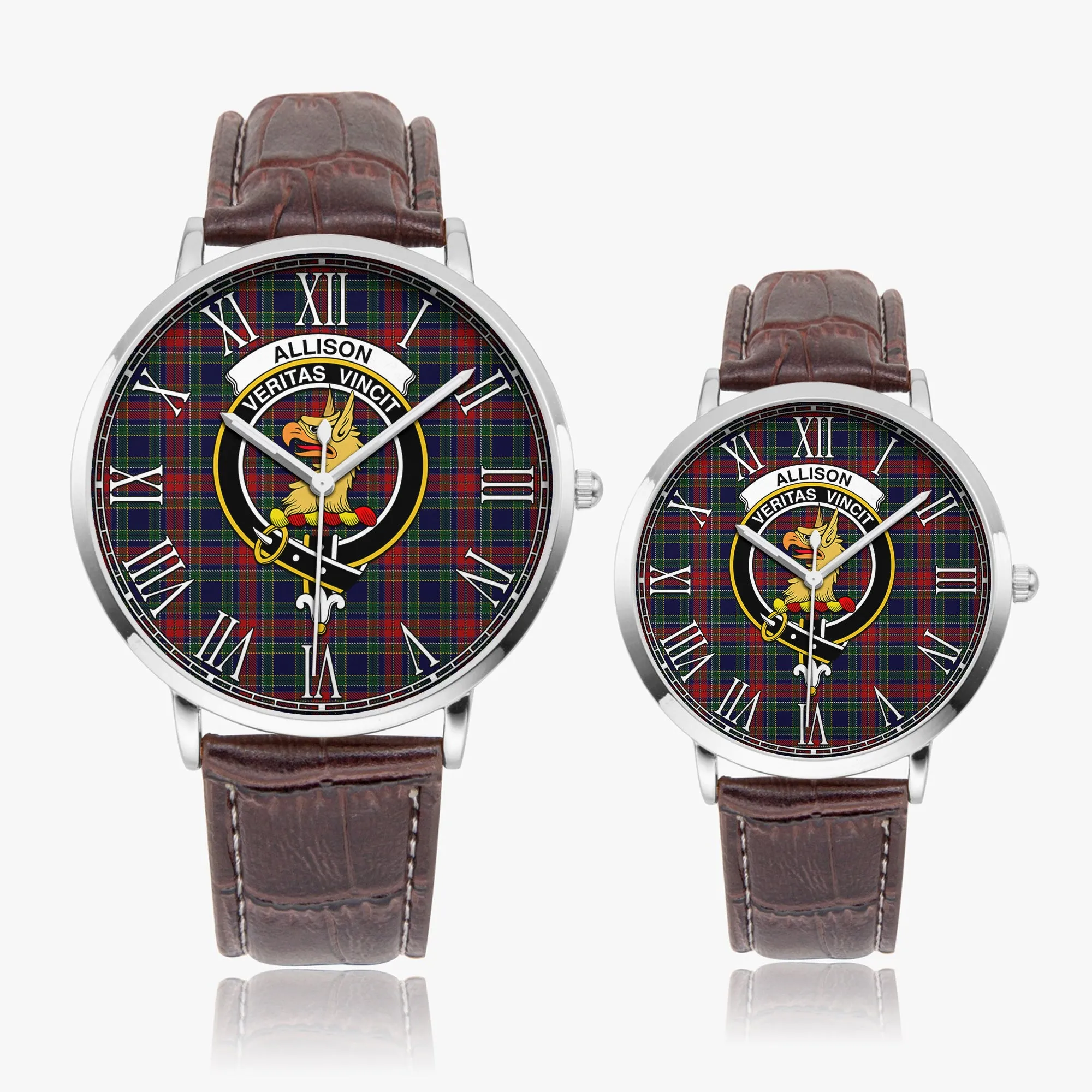 Allison Red Tartan Family Crest Leather Strap Quartz Watch