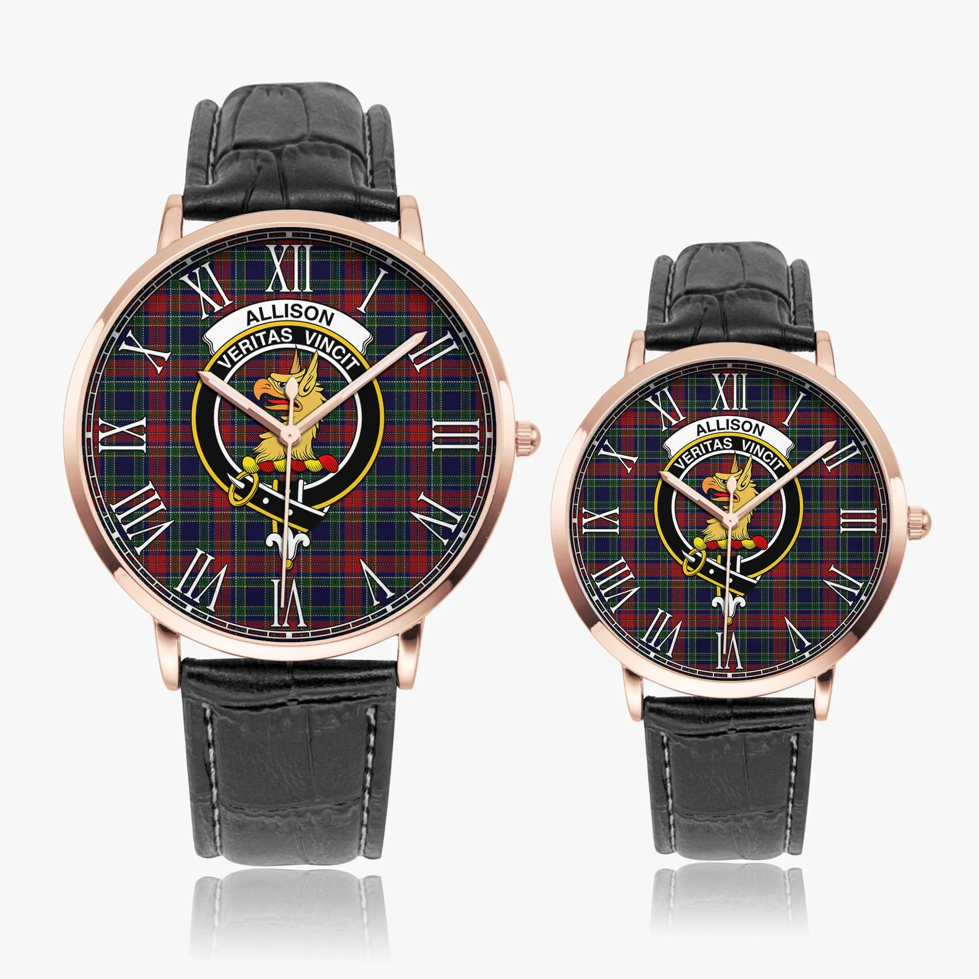 Allison Red Tartan Family Crest Leather Strap Quartz Watch