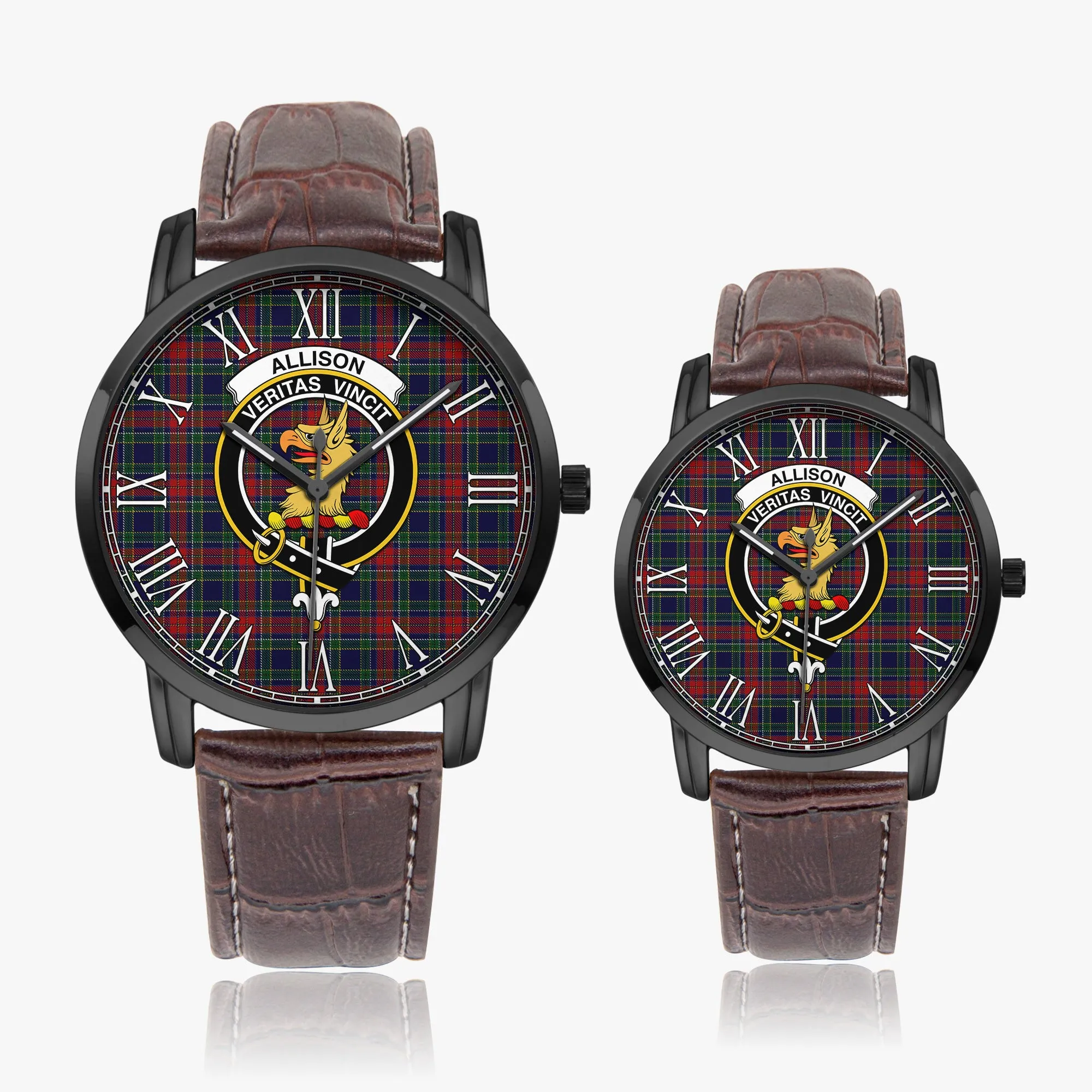 Allison Red Tartan Family Crest Leather Strap Quartz Watch
