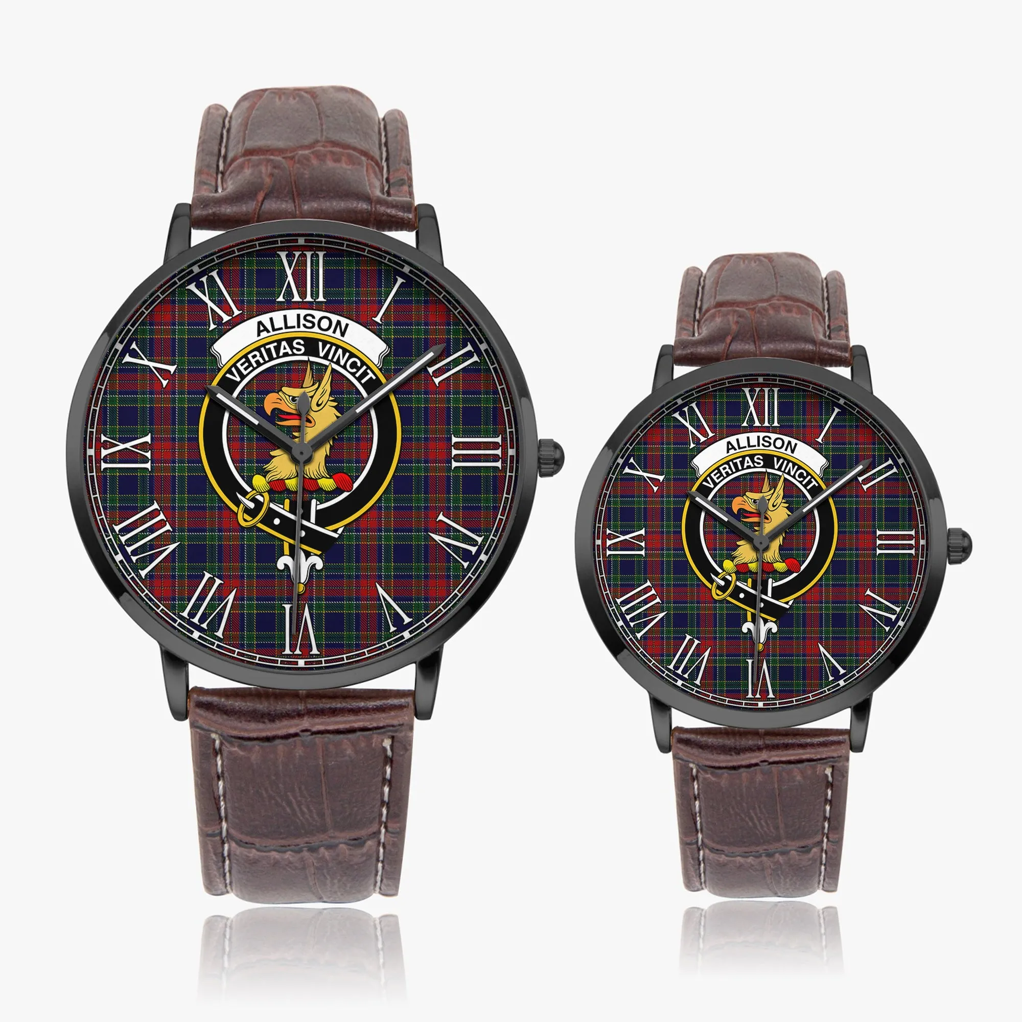 Allison Red Tartan Family Crest Leather Strap Quartz Watch