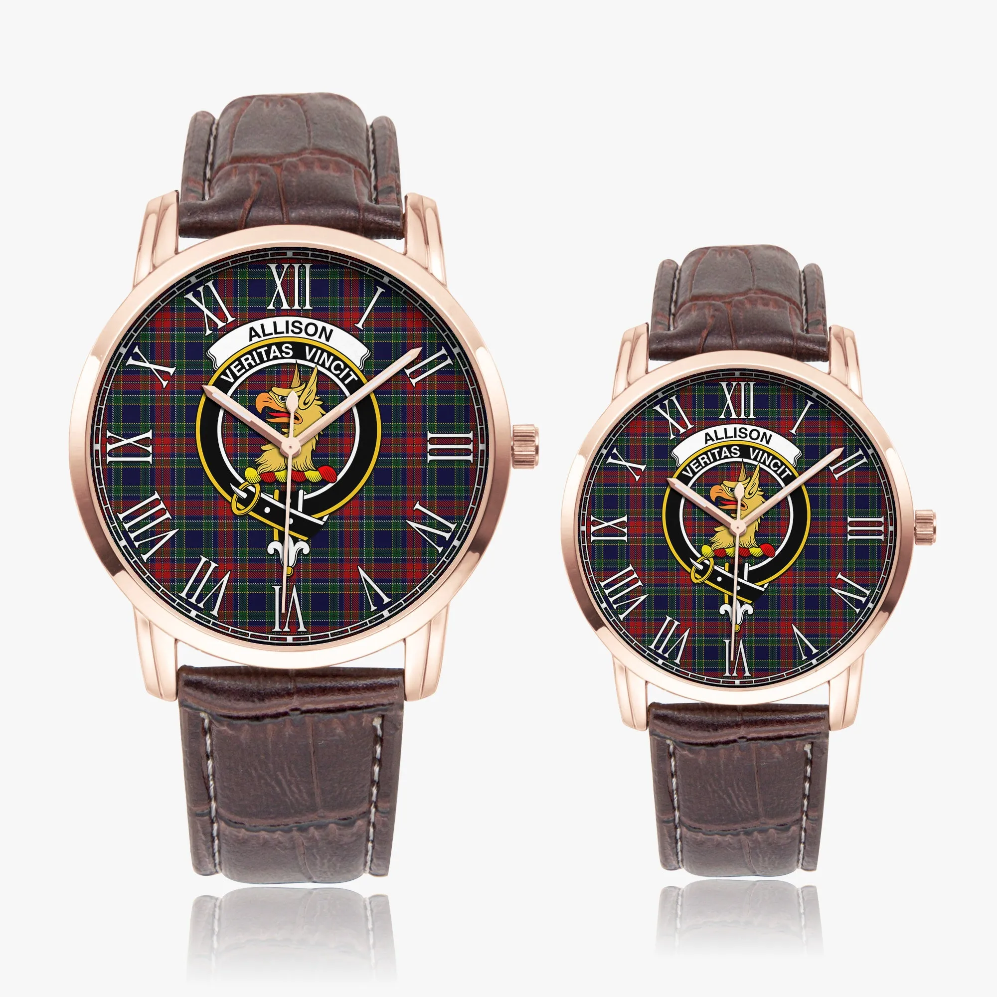 Allison Red Tartan Family Crest Leather Strap Quartz Watch