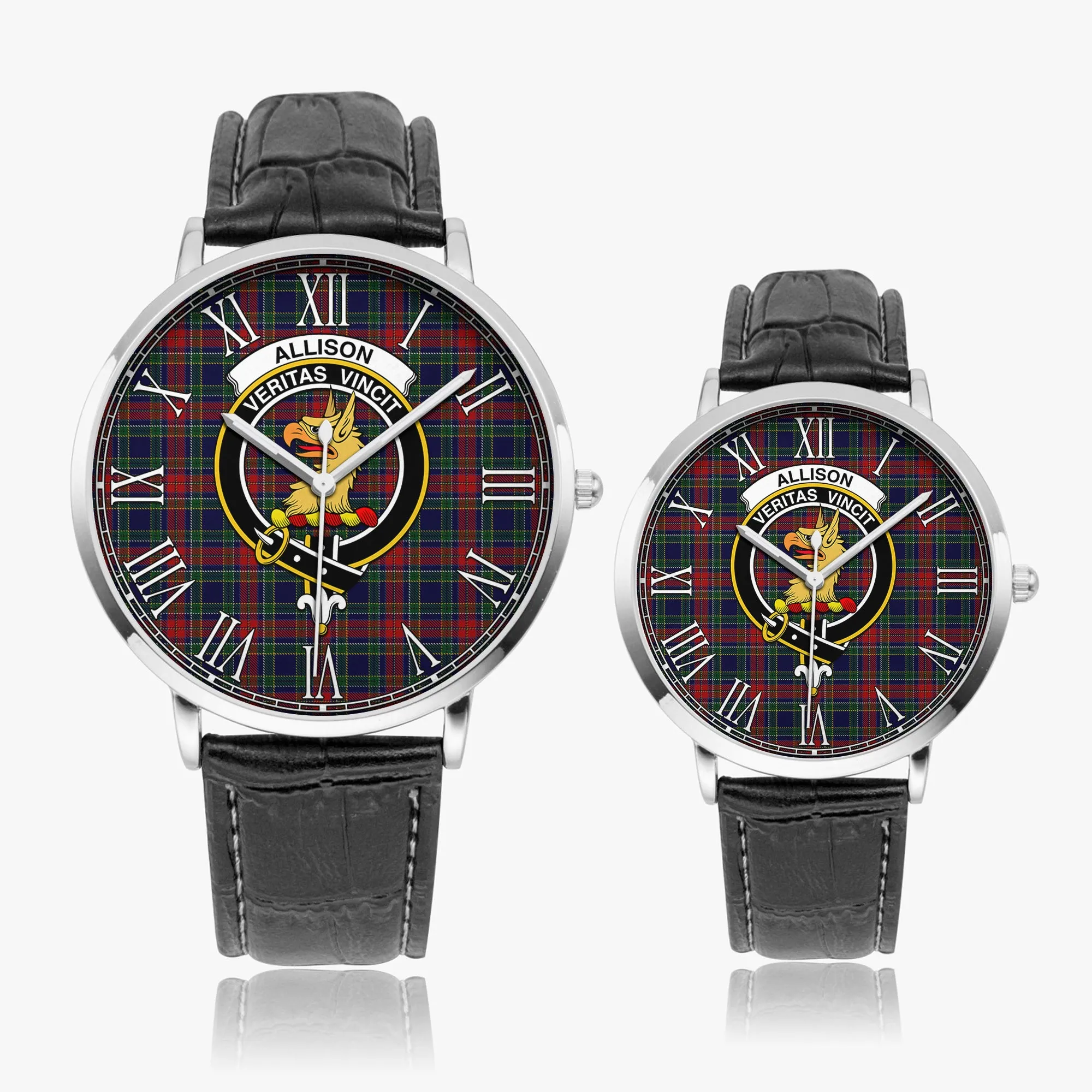 Allison Red Tartan Family Crest Leather Strap Quartz Watch