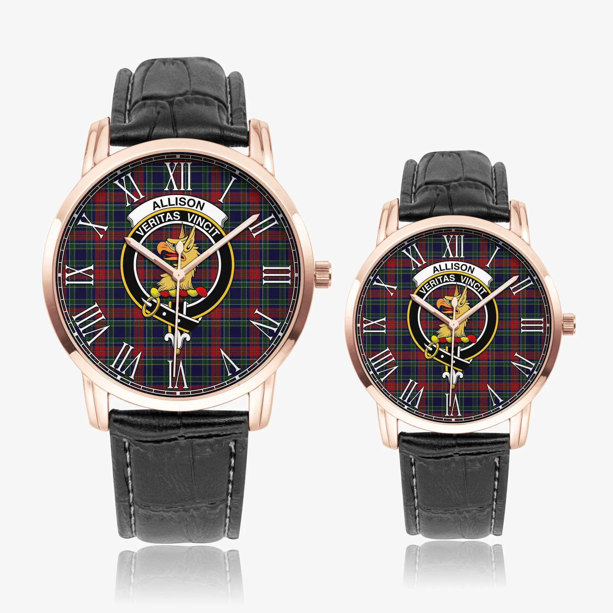 Allison Red Tartan Family Crest Leather Strap Quartz Watch