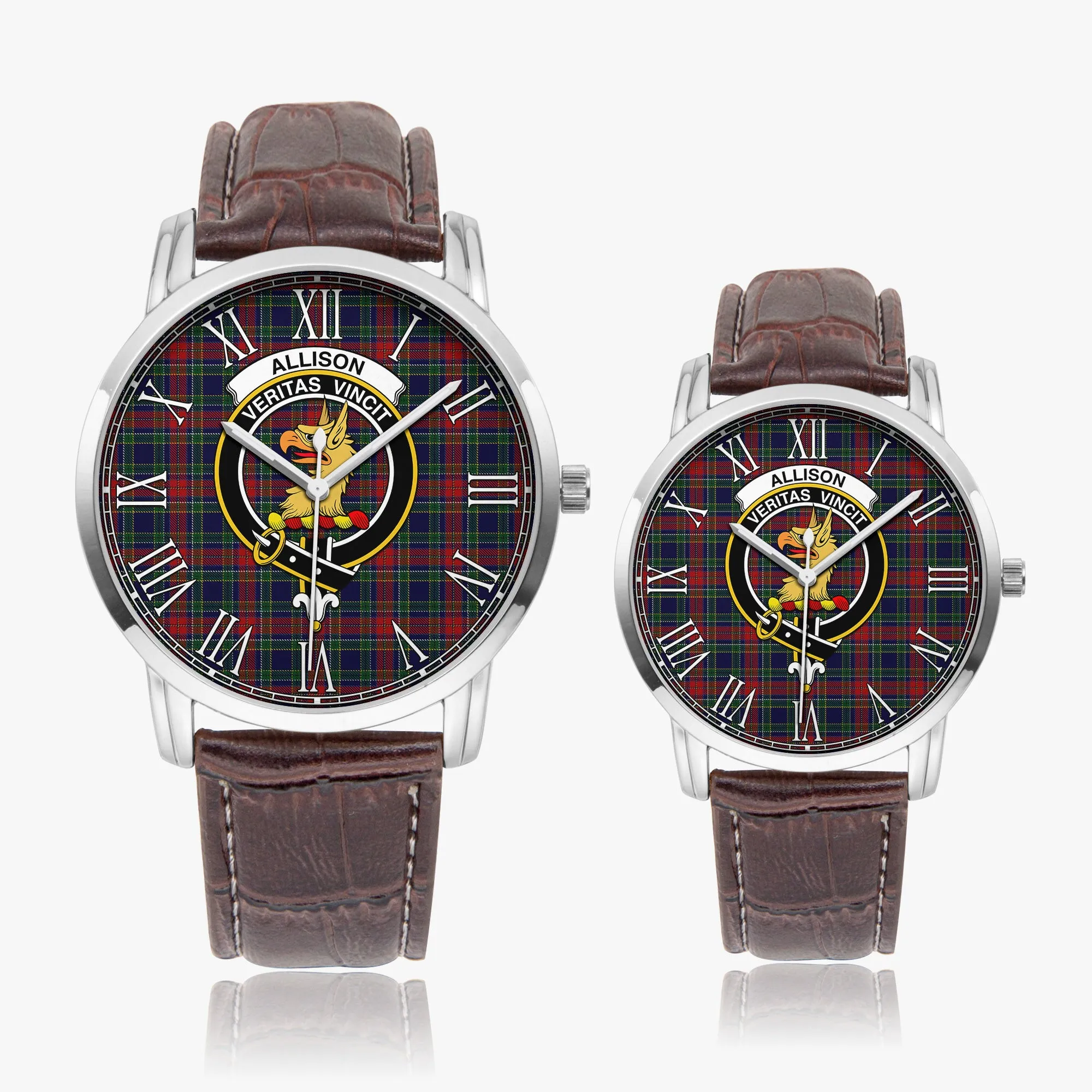 Allison Red Tartan Family Crest Leather Strap Quartz Watch