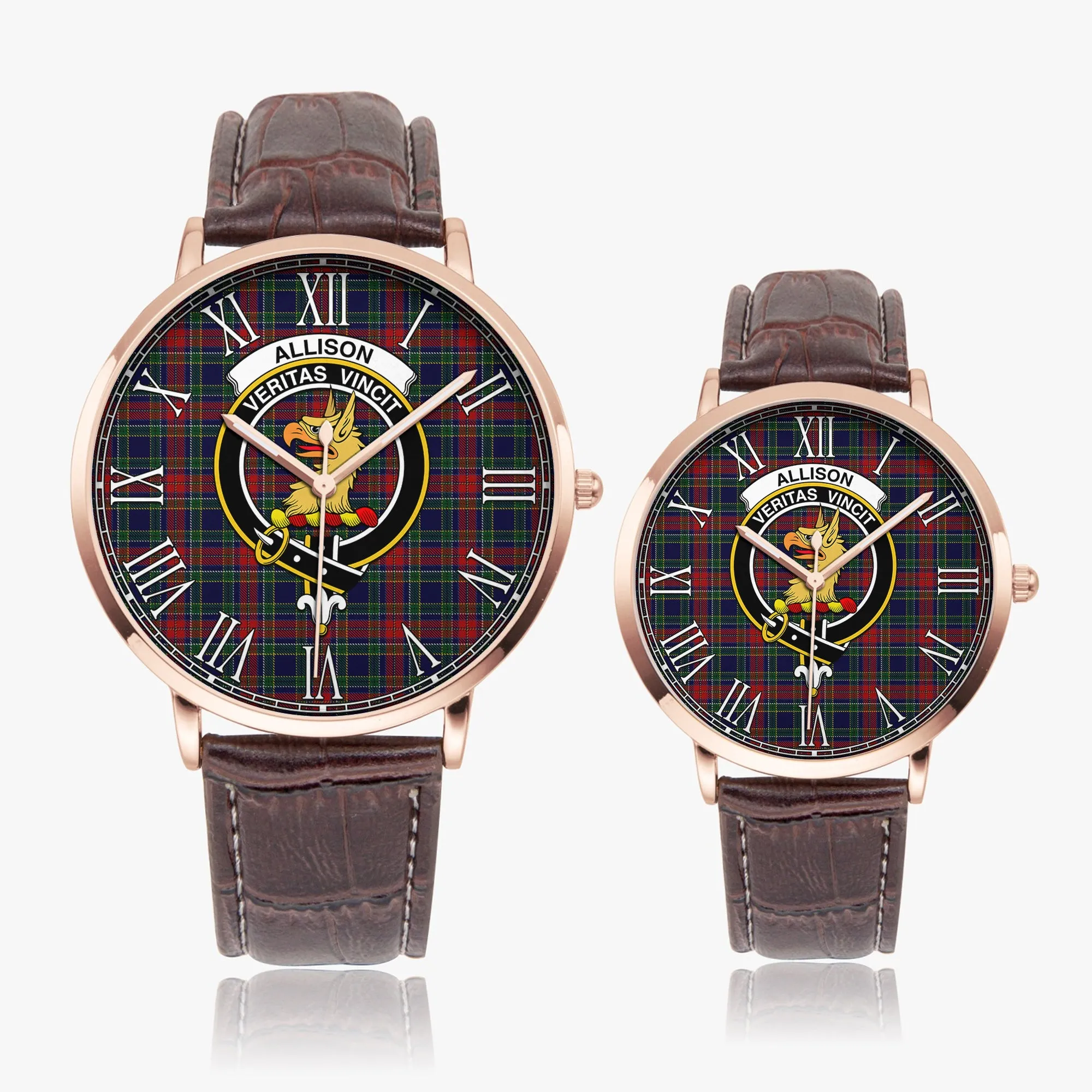 Allison Red Tartan Family Crest Leather Strap Quartz Watch