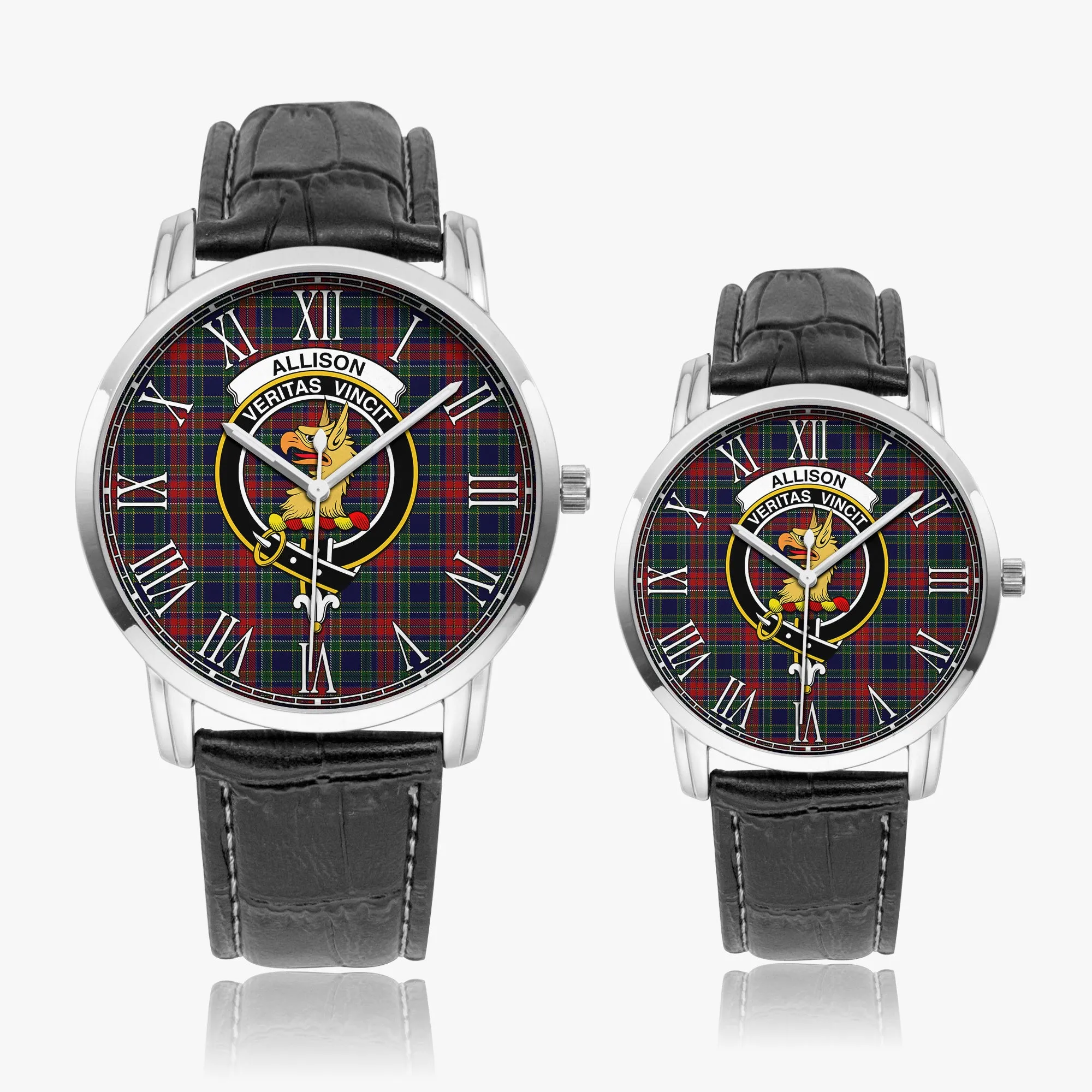 Allison Red Tartan Family Crest Leather Strap Quartz Watch